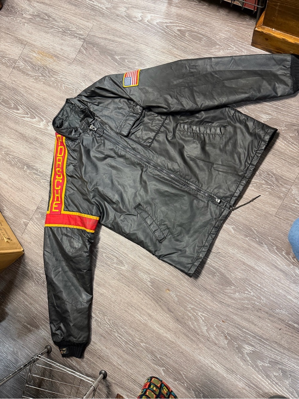 Porsche Black Lightweight Jacket with Red Trim and Patch